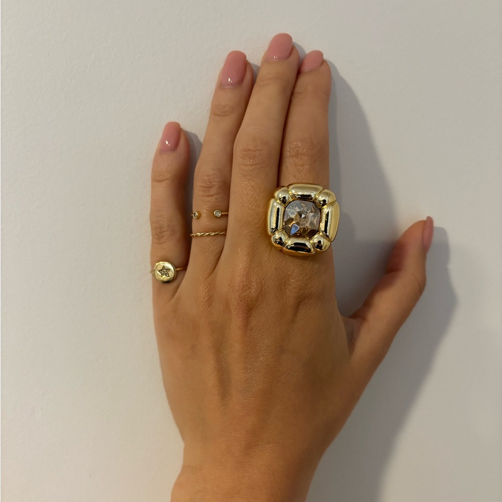 DULCIS COCKTAIL Statement square Gold RING, Size 8